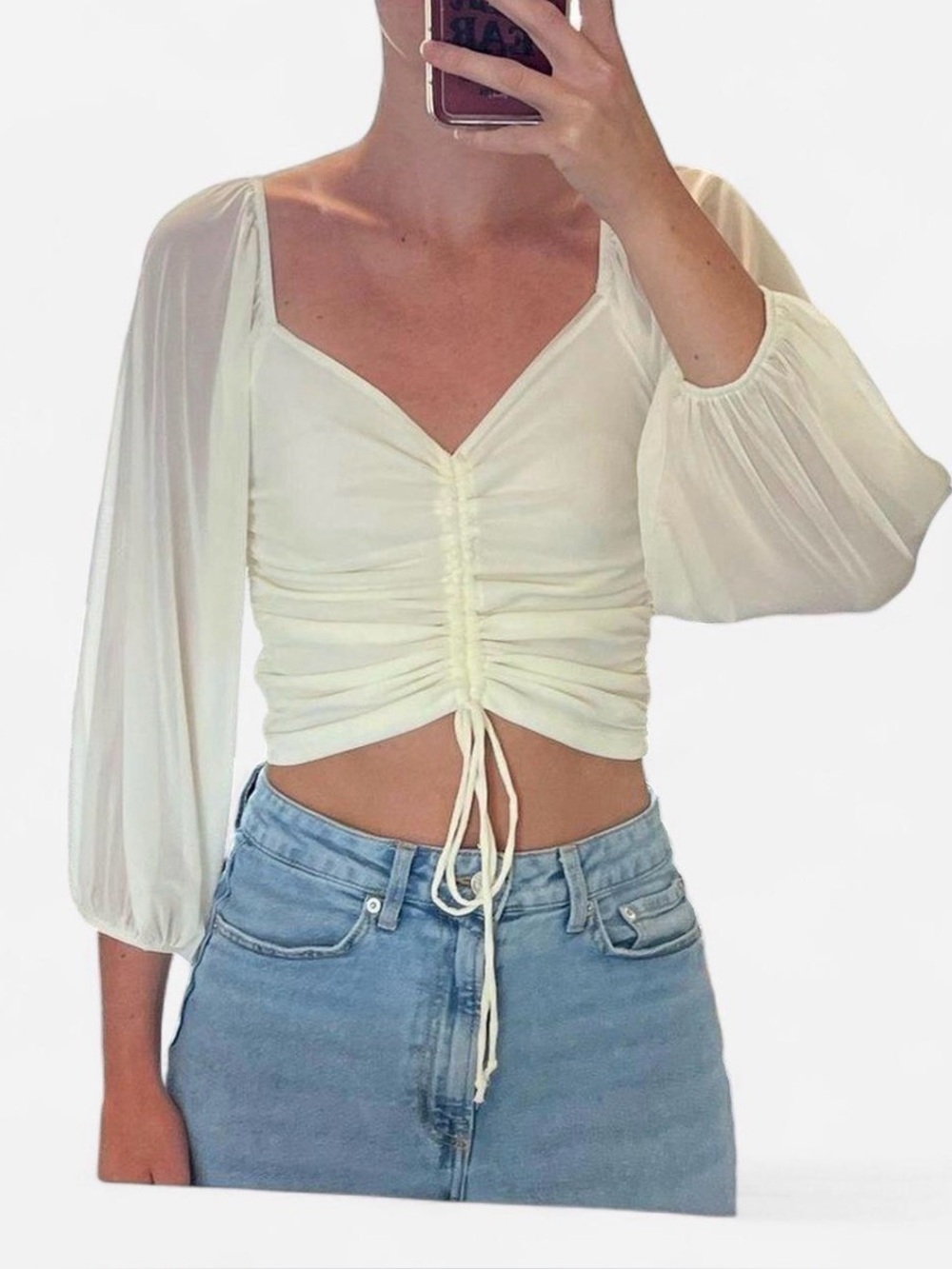 Cream Ruched Women's Top